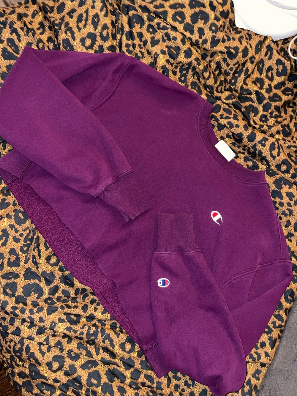 Champion Plum Cropped Crewneck Sweatshirt with Embroidered Logo